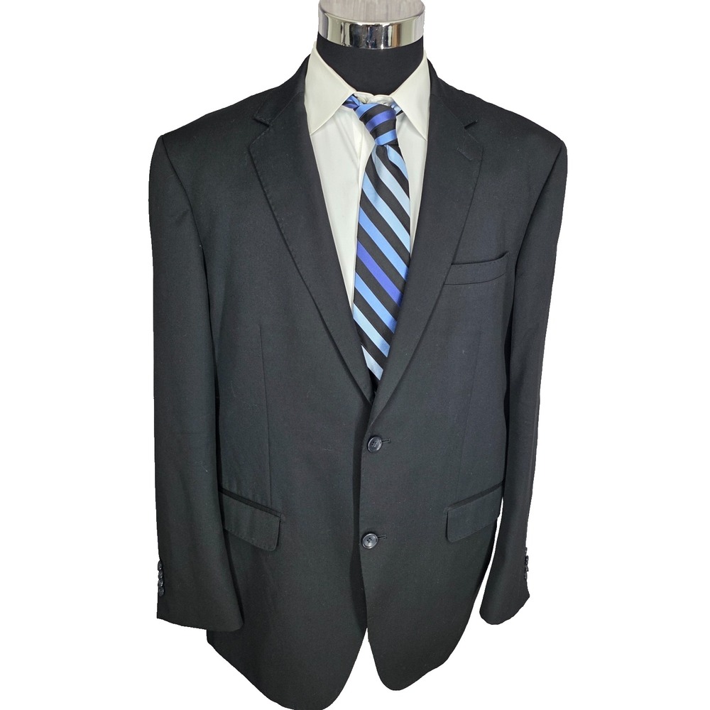 Di Stefano Blazer Mens 48R Black Sports Coat Jacket Super 150's‎ Wool Italy 2B